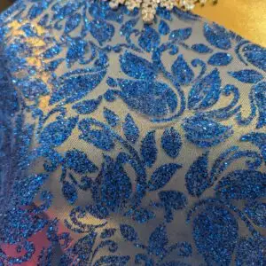 Simli Organze Kumaş, Abiye, Parti Elbiseleri için 100x150 Santimetre, Mavi renk 902