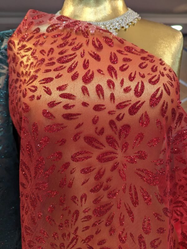 Simli Organze Kumaş, Abiye, Parti Elbiseleri için 100×150 Santimetre, Kırmızı 901